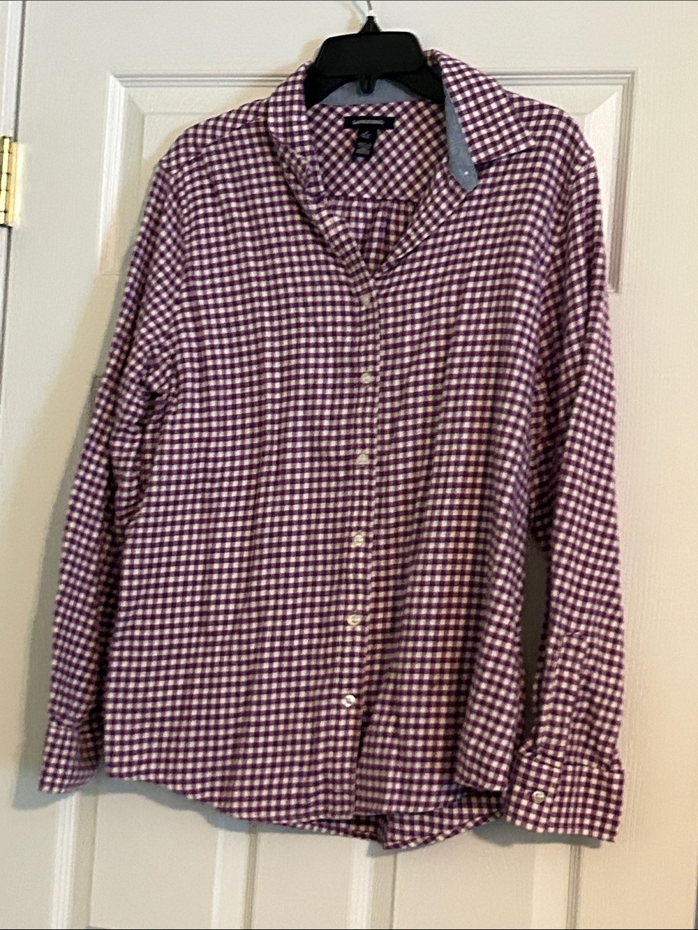 Lands' End women’s Purple & White Gingham Button-Down Shirt